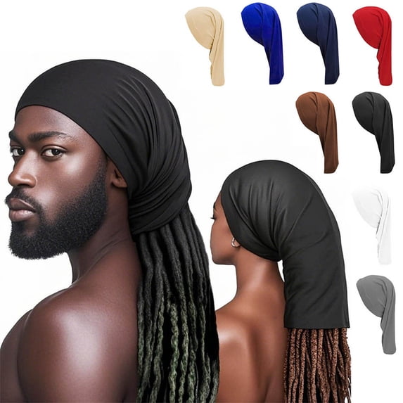 Men Women Stretchy Dreadlock Cap, Long Tail Breathable Headwrap for Locs Braids Hair