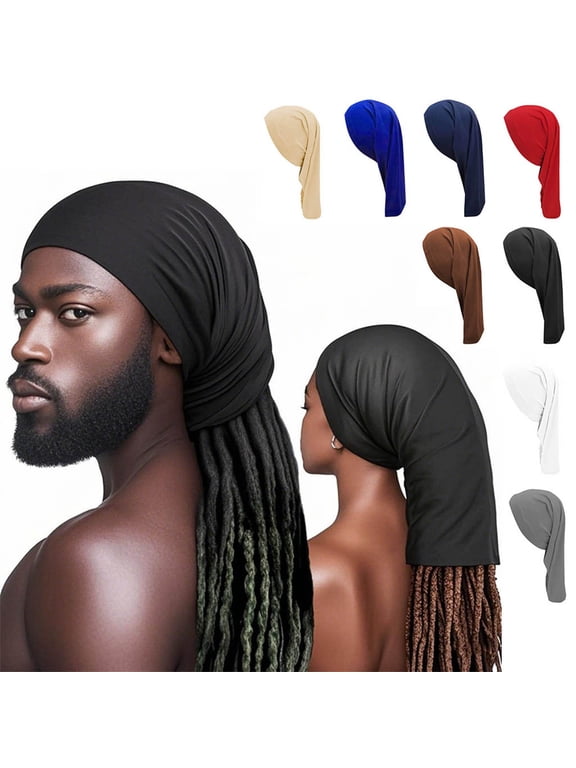 Men Women Stretchy Dreadlock Cap, Long Tail Breathable Headwrap for Locs Braids Hair