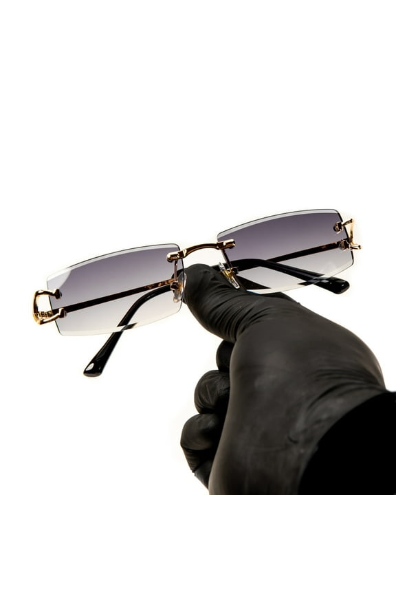 Men Women Stylish Narrow Rimless Purple Gradient Tinted Lens Rectangular Gold Frame Shades 90s Rectangular Slim Small Frameless Retro Hip Hop Square Sunglasses