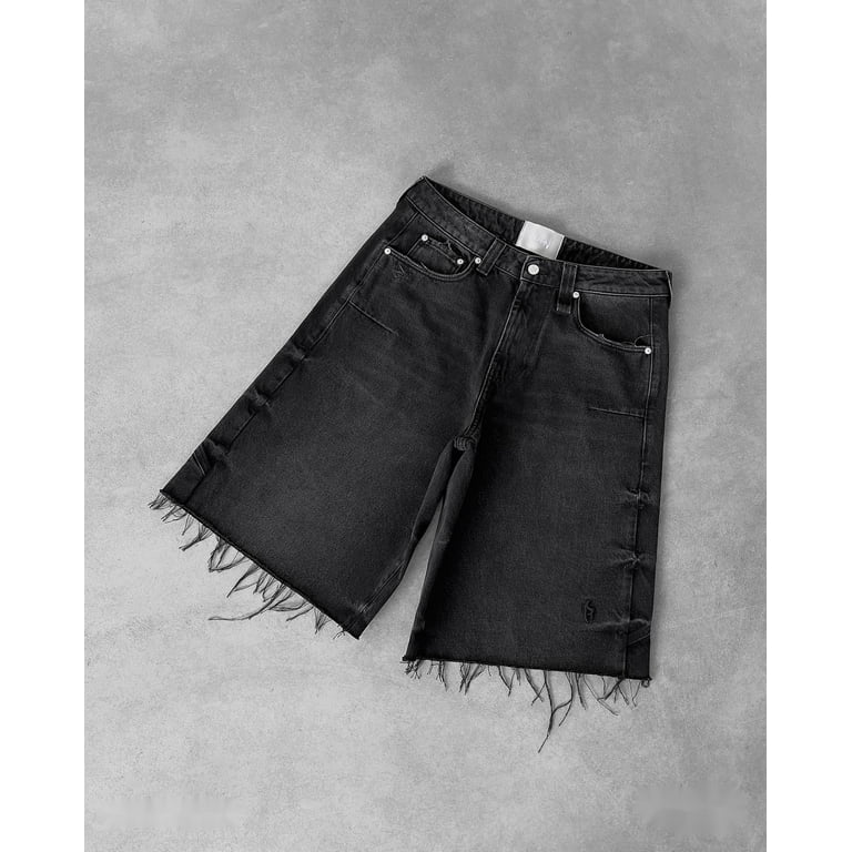 Men Women Summer Hip Hop Ripped Hole Denim Shorts Y2k Black Men Women Summer Hip Hop Ripped Hole Denim Shorts Y2k Black