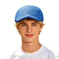 thumbnail image 1 of Men Women Summer Mesh Newsboy Cap, Hollow Breathable Ivy Flat Cap, Lightweight Sun Visor Hat for Casual Outdoor Streetwear(Blue), 1 of 6