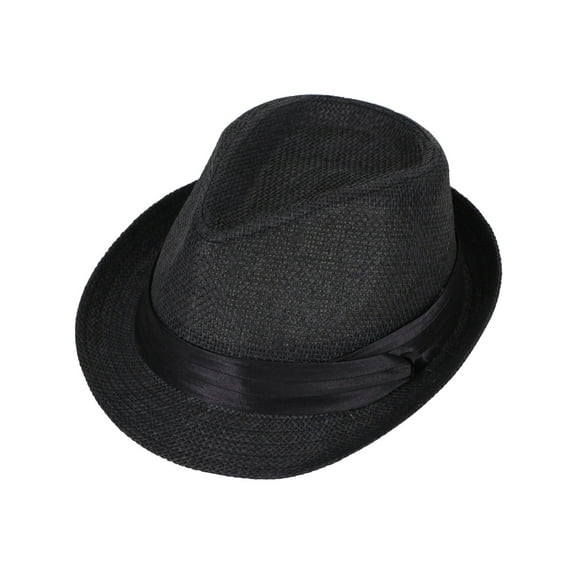 Men / Women Summer Short Brim Straw Fedora Hat, 756_Black LXL