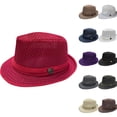 thumbnail image 1 of Men Women Summer Straw Pie Hat Boater Derby Fedora Sun Hats Straw Panama Hat Fedora Beach Sunhats Hats Costume Red Free Size, 1 of 6