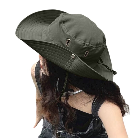 Men and Women Sun Boonie Hat, UPF 50+ Wide Brim Fishing Hat with Adjustable Chin Strap, Breathable Safari Mesh Packable Bucket Cap for Hiking, Gardening, and Outdoor Adventure,Army Green