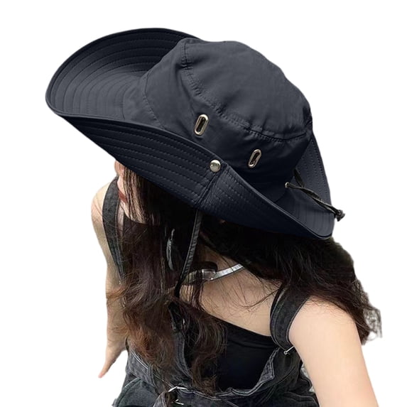 Men and Women Sun Boonie Hat, UPF 50+ Wide Brim Fishing Hat with Adjustable Chin Strap, Breathable Safari Mesh Packable Bucket Cap for Hiking, Gardening, and Outdoor Adventure,Black