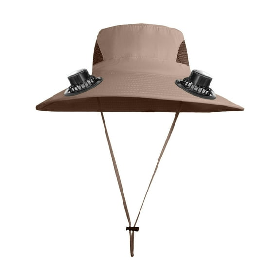 Men Women Sun Hat with 2 Solar Fan Fishing Wide Brim Sun Hat for Outdoor Summer Camping Beach, USB & Solar Powered
