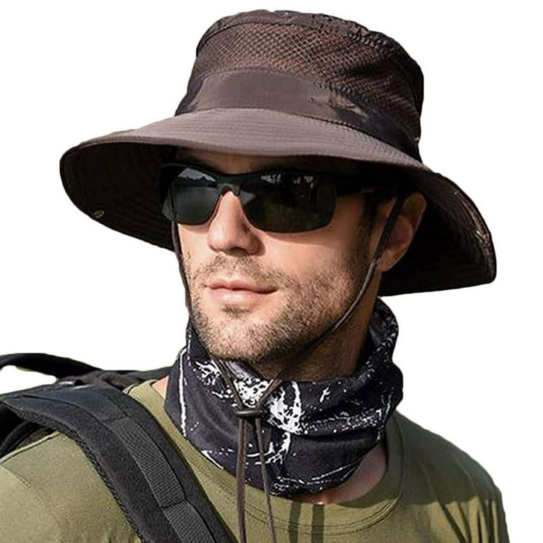 Fishing Hat for Men, Women  Hiking Hats with Wide Brim, Adjustable Chin  Strap UV Protection Bucket Sun Mesh Cap 