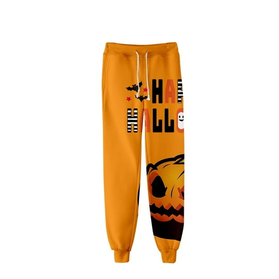 Men/Women Sweatpants Funny Jogger Pants Sports Trousers with Drawstring Novelty Pumpkin Skeleton Graphic Gym Pants Trousers