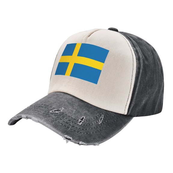 Men Women Swedish Flag Distressed Twill Cotton Baseball Cap Vintage Adjustable Dad Hat