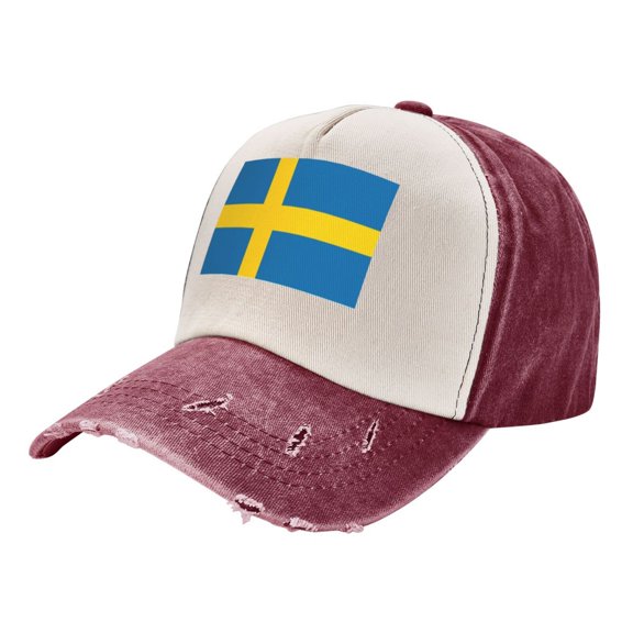 Men Women Swedish Flag Distressed Twill Cotton Baseball Cap Vintage Adjustable Dad Hat