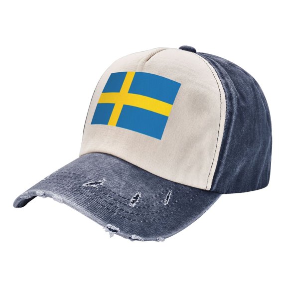 Men Women Swedish Flag Distressed Twill Cotton Baseball Cap Vintage Adjustable Dad Hat