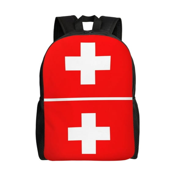Men Women Swiss Flag Laptop Backpack For Outdoor Camping Travel Daypack Casual Bag