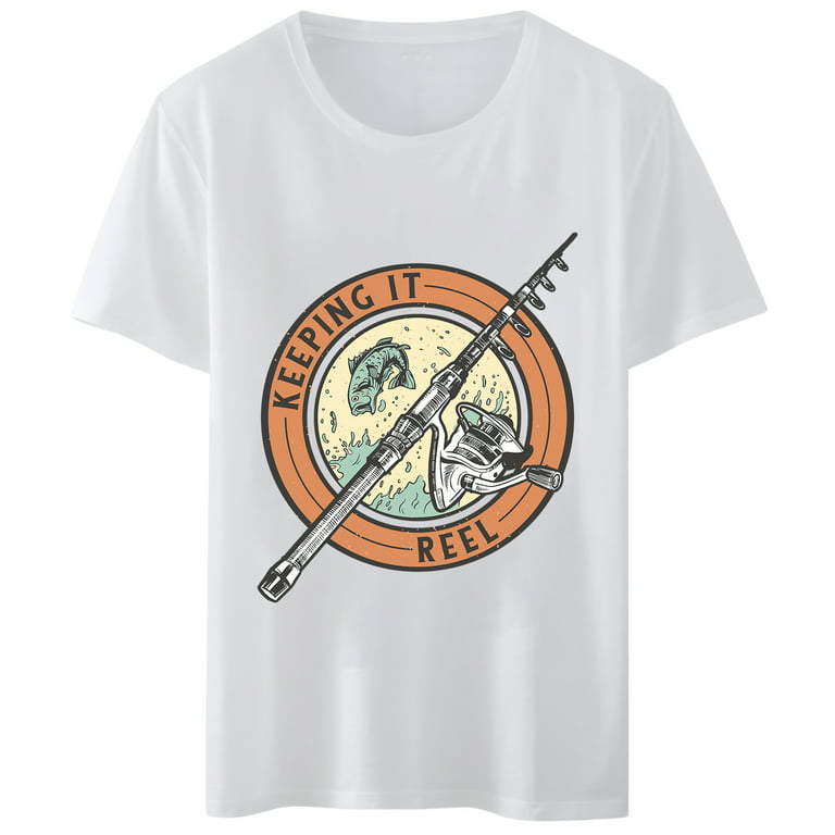 Men Women T-Shirt Keeping It Reel Fishing Rod Fishing T-shirt Round Neck  Tops Short Sleeve Casual Tee