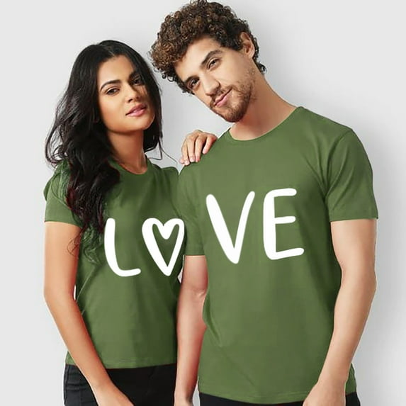 Green Office Blouses for Women for Work, Short Sleeve Cute Summer Shirts for Women, Valentine's Day Polyester Tops for Women, Men And Women With Valentine's Day Love Printed Couple T Shirt Top