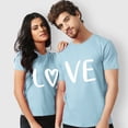 thumbnail image 1 of Blue Summer Shirts for Women 2024, Short Sleeve Womens Tops Dressy Casual, Valentine's Day Polyester Womens Work Blouses, Men And Women With Valentine's Day Love Printed Couple T Shirt Top, 1 of 6