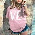 thumbnail image 1 of Pink Womens Flowy Tops, Short Sleeve Casual Blouses for Women, Valentine's Day Polyester Summer Outfits for Women, Men And Women With Valentine's Day Love Printed Couple T Shirt Top, 1 of 7