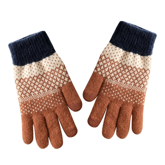 Men Women Thermal Lined Winter Gloves, Thickened Anti-Cold Touchscreen Gloves with Jacquard Pattern, Five-Finger Outdoor Riding Gloves, Windproof Non-Slip Cycling Gloves Red