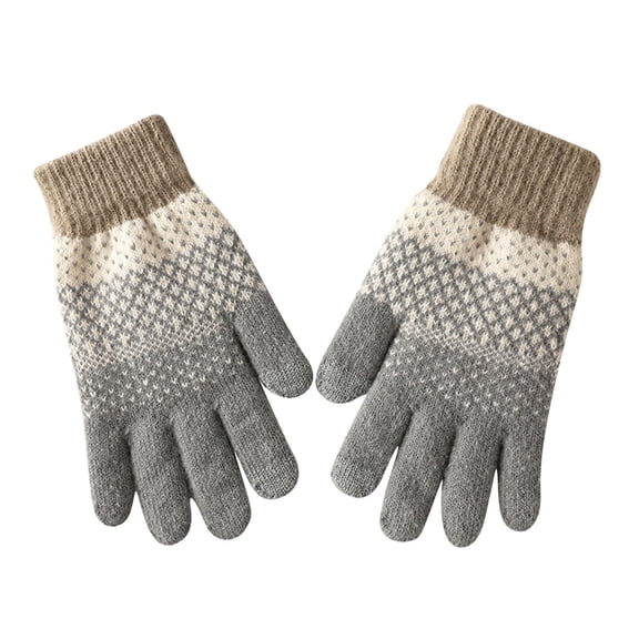 Men Women Thermal Lined Winter Gloves, Thickened Anti-Cold Touchscreen Gloves with Jacquard Pattern, Five-Finger Outdoor Riding Gloves, Windproof Non-Slip Cycling Gloves Grey