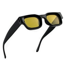 Men Women Thick Black Square Frame Yellow Tint Polarized  Small Rectangle Modern Fashion Sunglasses