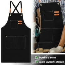 Men Women Thick Canvas Bib Apron for Kitchen Cooking Workshop Woodworking Gardening Heavy Work Adjustable Black