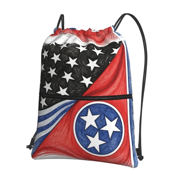 Men Women Thin Blue Line Tennessee Flag Sport Gym Water Resistant Sackpack Drawstring Backpack Bag