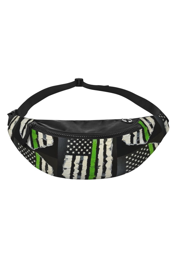 Men Women Thin Green Line Flag Art Fanny Pack Crossbody Waist Belt Bag Easy Carry Any Phone Wallet