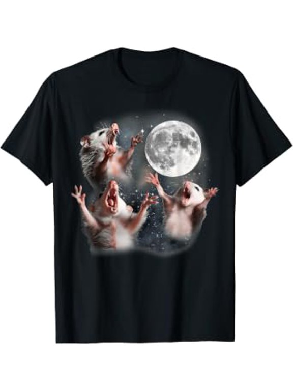 Men Women Three Possums Moon 3 Head Opposum Funny Weird Meme T-Shirt