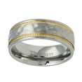 thumbnail image 1 of Men Women Titanium Wedding Band Ring 7.5mm Hammered Center Gold Tone Milgrain Ring, 1 of 3