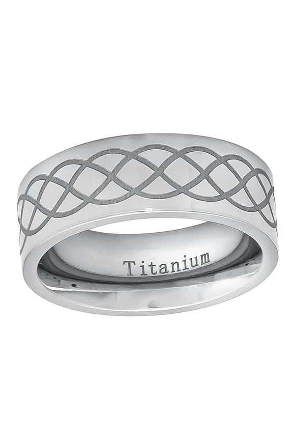 Men Women Titanium Wedding Band Ring 8mm Laser Engraved Infinity Design Ring