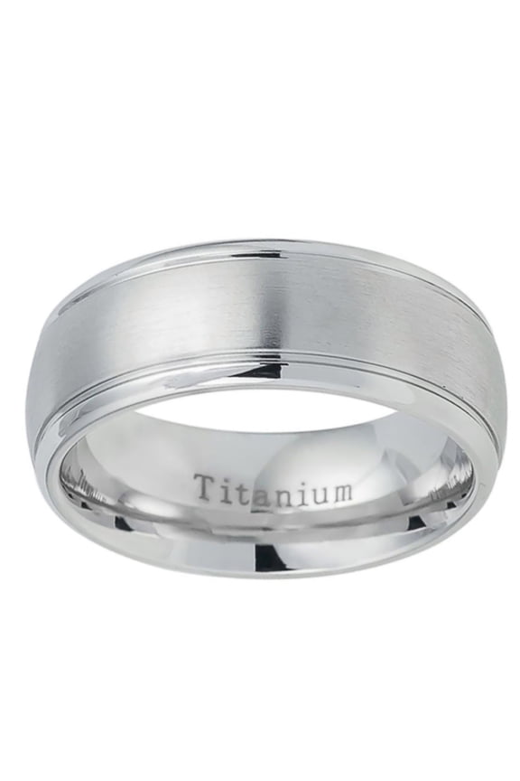 Men Women Titanium Wedding Band Ring 8mm White Domed Brushed Center Step Edge Ring
