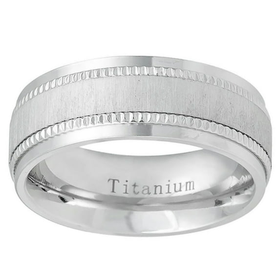 Men Women Titanium Wedding Band Ring 8mm White Satin Finish Center Milgrain Step Edge Ring