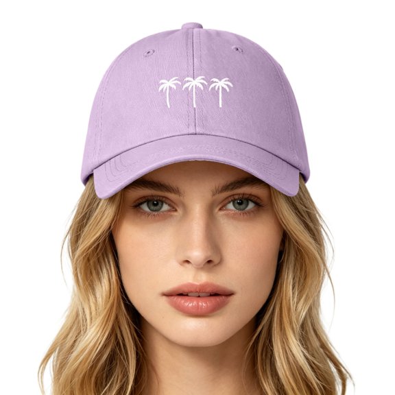 Men Women Tropical Palm‑Tree Embroidered Dad Hat, Breathable Cotton Adjustable Baseball Cap, Summer Beach Vacation Sun Hat for Pool Travel Casual Activities