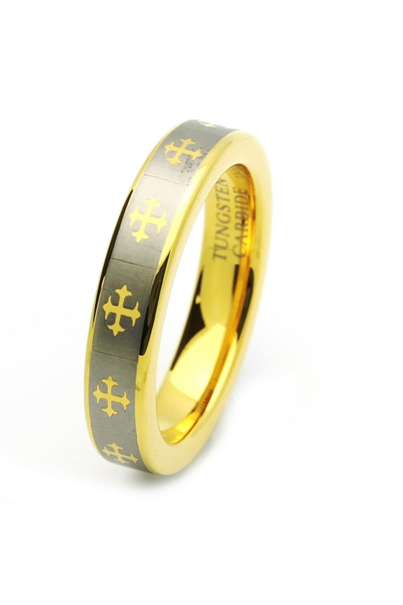 Men Women Tungsten Carbide Wedding Band Ring 5mm Comfort Fit Gold Plated Celtic Cross Tungsten Ring