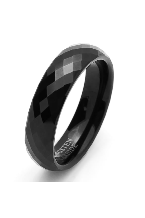 Men Women Tungsten Carbide Wedding Band Ring 6mm Comfort Fit Faceted Domed Black Tungsten Ring