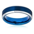 thumbnail image 1 of Men Women Tungsten Carbide Wedding Band Ring 6mm Comfort Fit High Polish Beveled Edge Brushed Blue Tone Tungsten Ring, 1 of 3