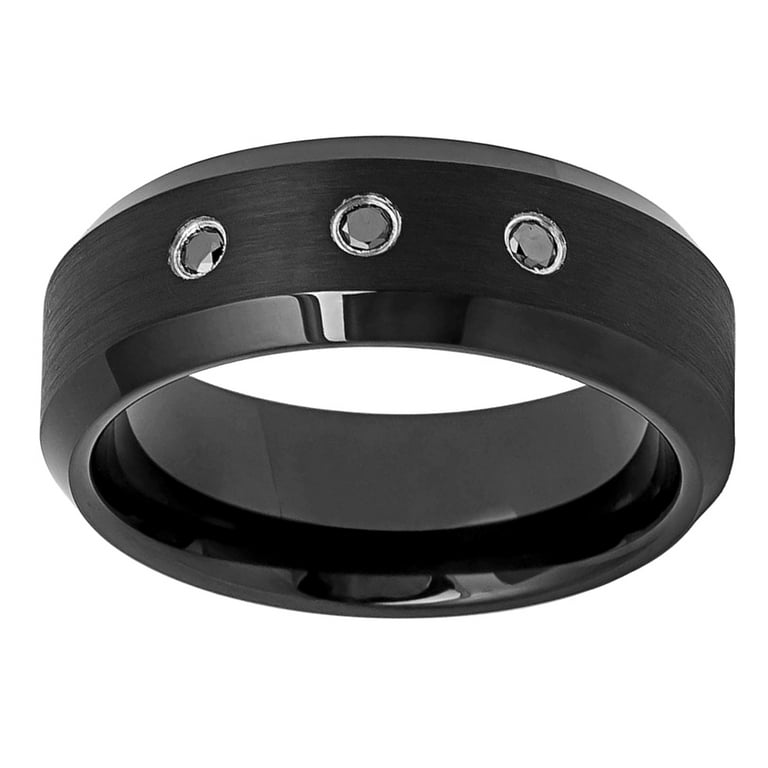 Black Tungsten Ring Beveled Edge Brushed Wedding Band for Men deals and Women