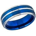 thumbnail image 1 of Men Women Tungsten Carbide Wedding Band Ring 8mm Comfort Fit Beveled Edge Hammered Blue Tone Tungsten Ring, 1 of 3