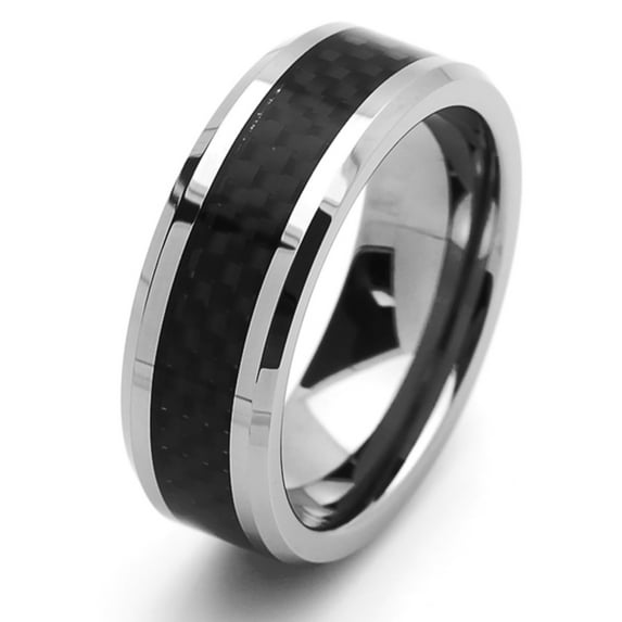 Men Women Tungsten Carbide Wedding Band Ring 8mm Comfort Fit Carbon Fiber Inlaid Pattern Tungsten Ring
