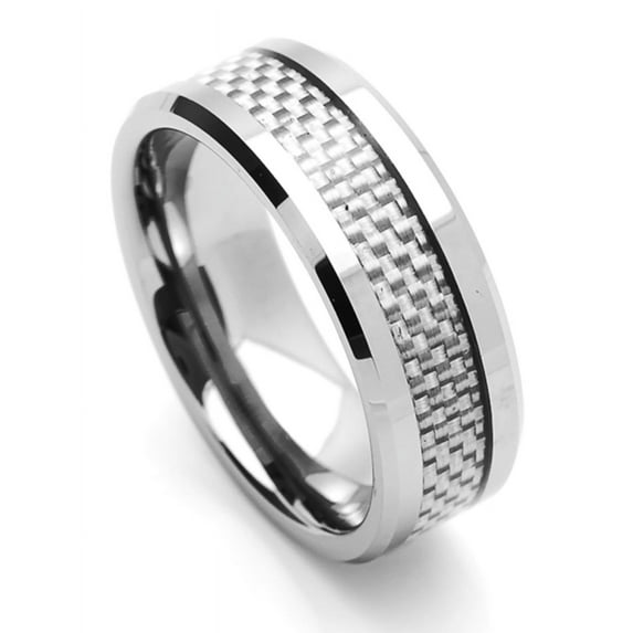 Men Women Tungsten Carbide Wedding Band Ring 8mm Comfort Fit Carbon Fiber Inlaid Pattern Tungsten Ring
