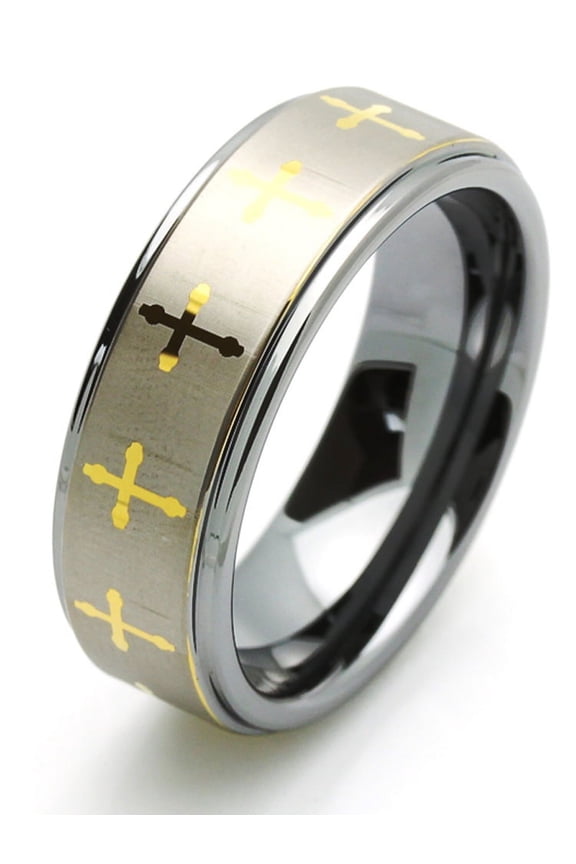 Men Women Tungsten Carbide Wedding Band Ring 8mm Comfort Fit Gold Plated Celtic Cross Tungsten Ring