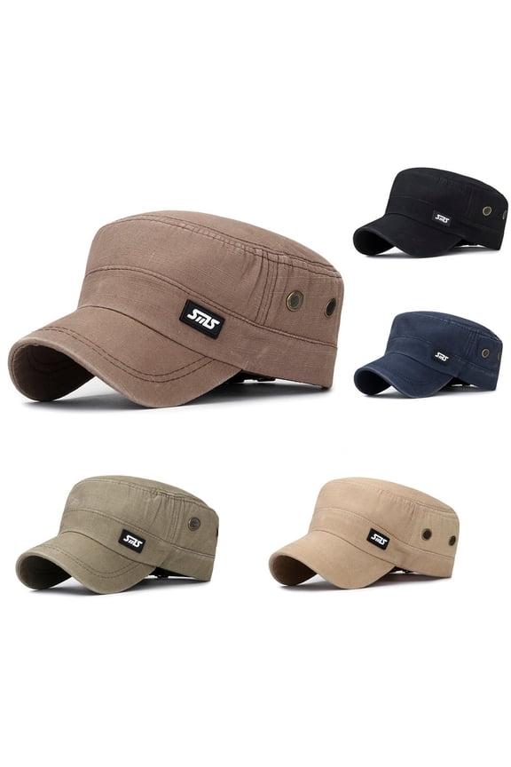 Men Women Unisex Leather Patch Flat Top Cap Summer Casual Outdoor Hat Comfortable Leisure Hat Navy