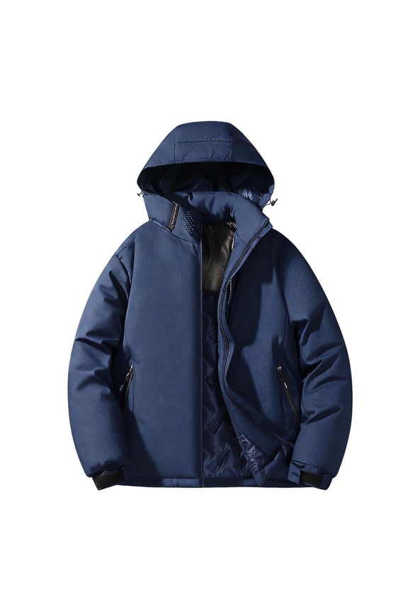 Men Women Unisex Solid-Color Thickened Pocket Zipper Graphene Lining Couples Jacket Warm Three-Proof Windbreaker Long-Sleeved Hooded Parkas