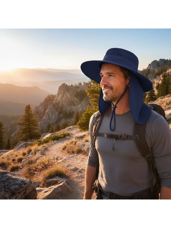 Men Women Unisex Sun Hats: UPF 50+ Wide Brim Bucket Hat, Breathable with Neck Flap – Summer UV Shield for Fishing & Safari