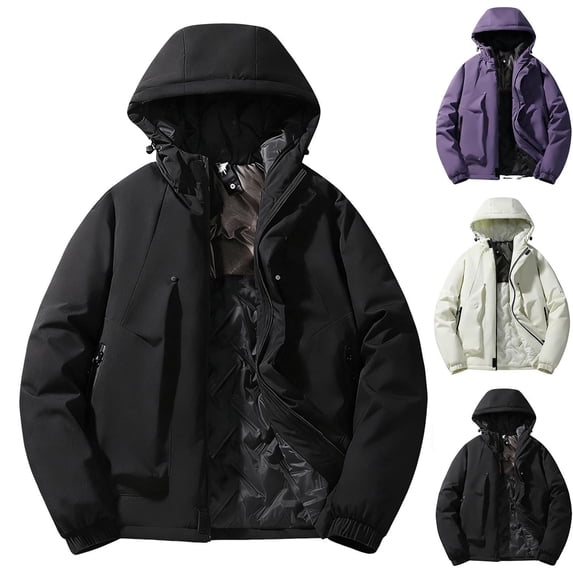 Men Women Unisex Winter Coats Puffer Jacket Solid Color Thickened Pocket Zipper Graphene Lining Couples Jacket Warm Water Resistant Windproof Long-Sleeved Hooded Parkas Coats