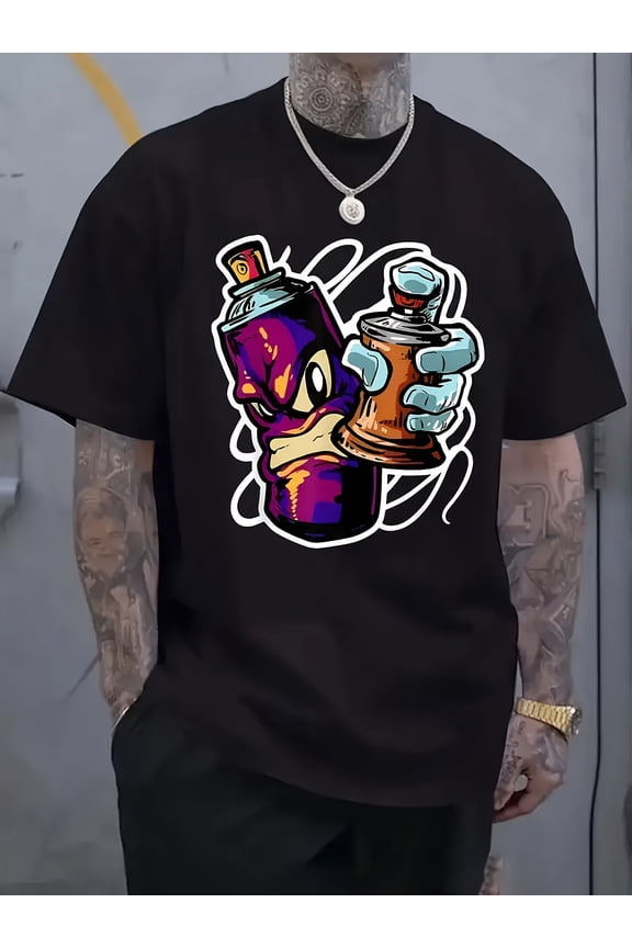 Men' & Women' Urban Streetwear Graffiti T-Shirt with D20 Dice Print - Short Sleeve Round Neck Summer Tee Suitable for Gaming & Casual Wear