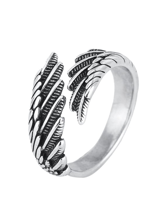 Men Women Vintage Silver Rings Adjustable Angel Wing Fashion Jewelry Day Birthday Gift
