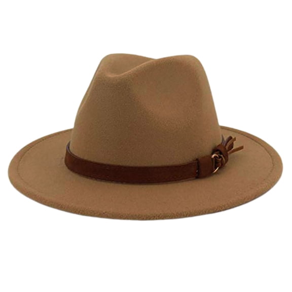 Men & Women Vintage Wide Brim Fedora Hat with Belt Buckle