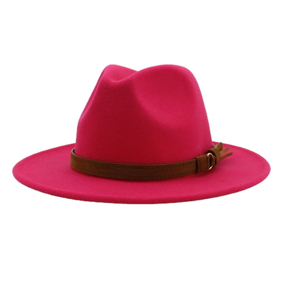 Men & Women Vintage Wide Brim Fedora Hat with Belt Buckle