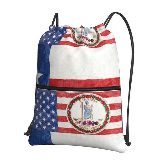 Men Women Virginia Texas Flag Sport Gym Water Resistant Sackpack Drawstring Backpack Bag