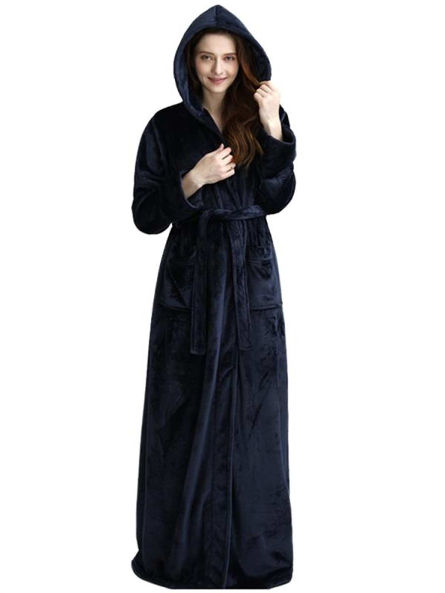 Men Women Warm Fleece Robe with Hood, Long Hooded Robe for Women Men